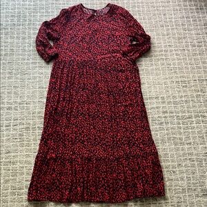 Red and dark navy Leopard Print midi Dress, medium